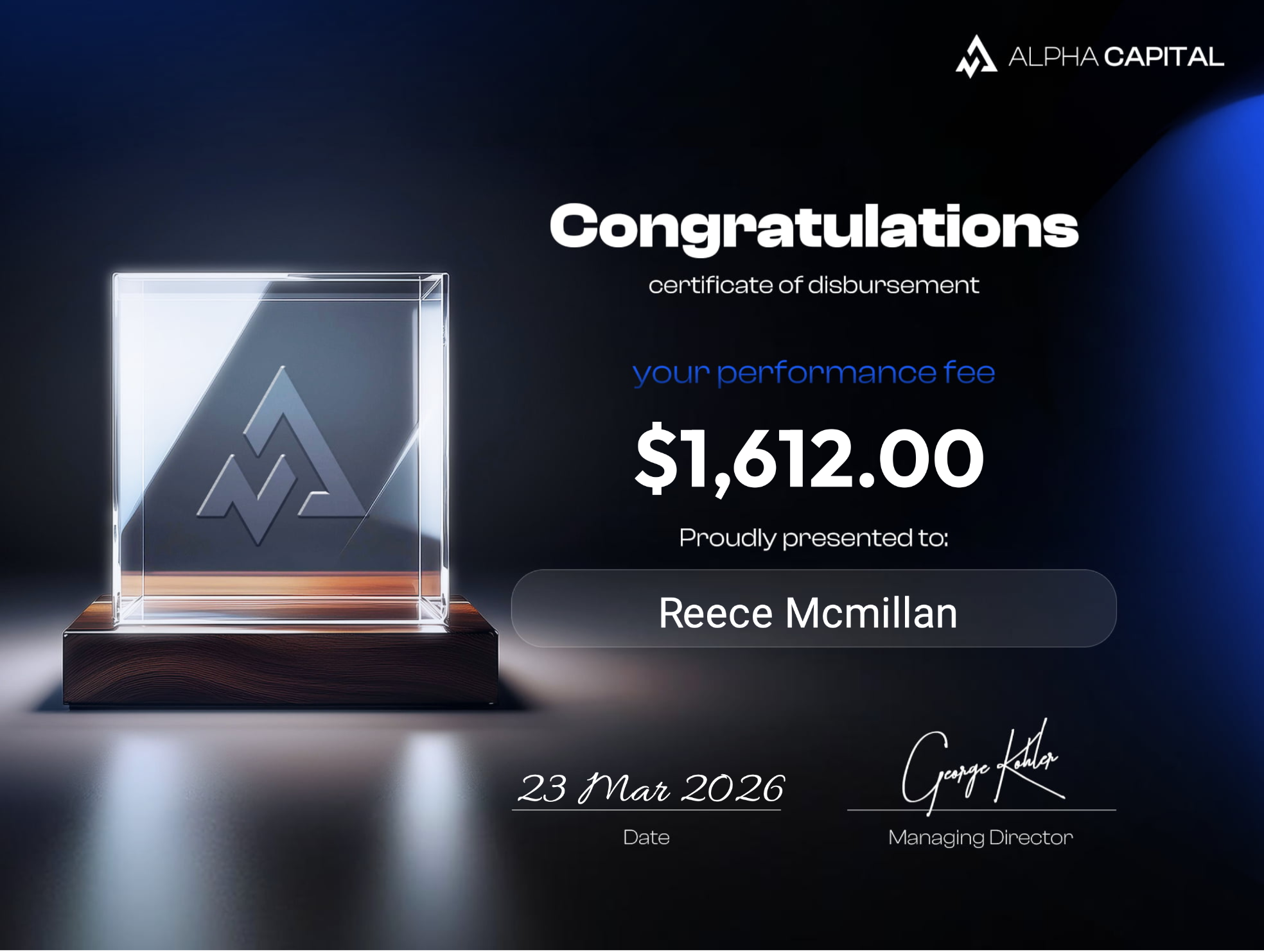 VERIFIED PAYOUT certificate