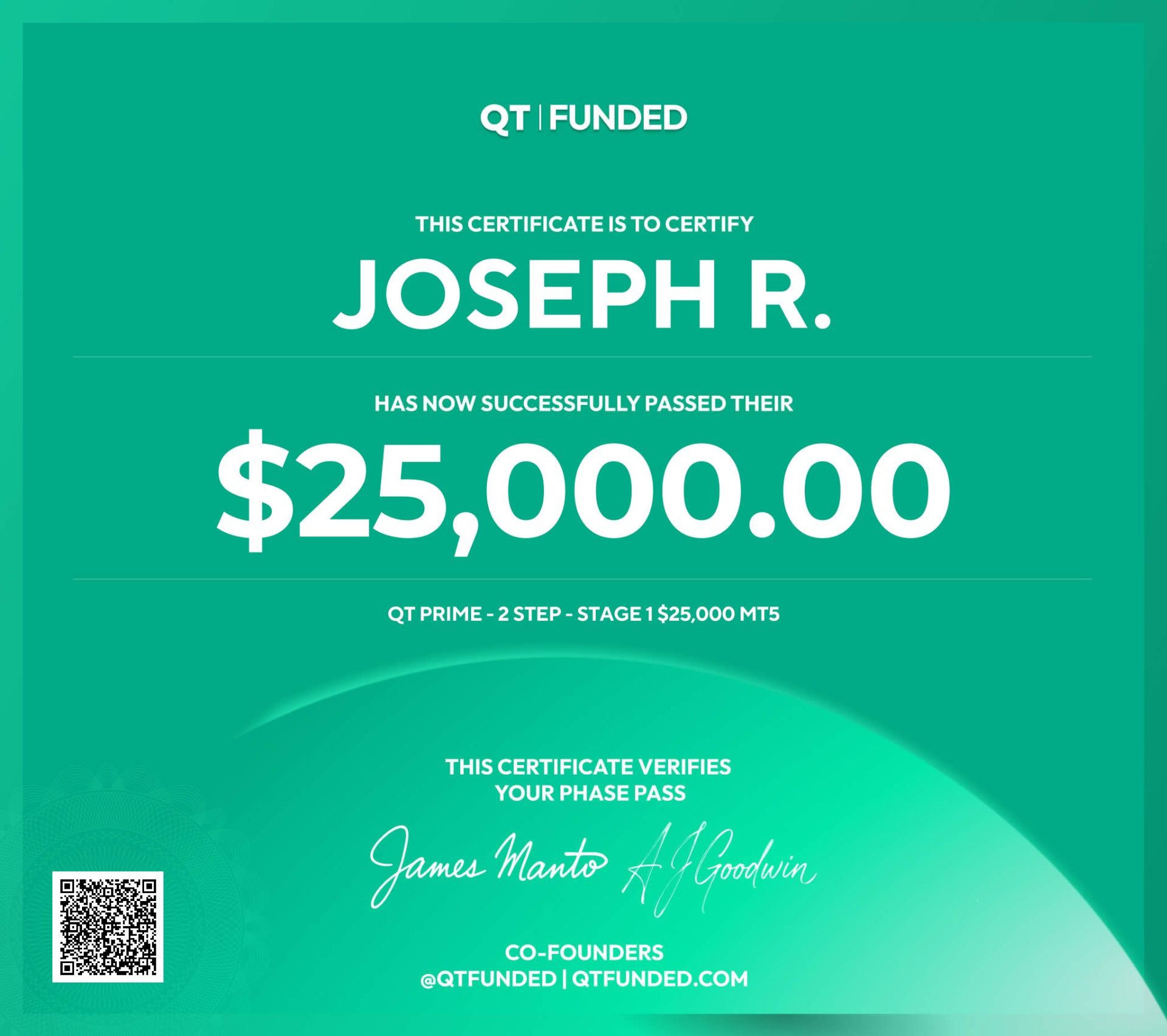 VERIFIED PAYOUT certificate