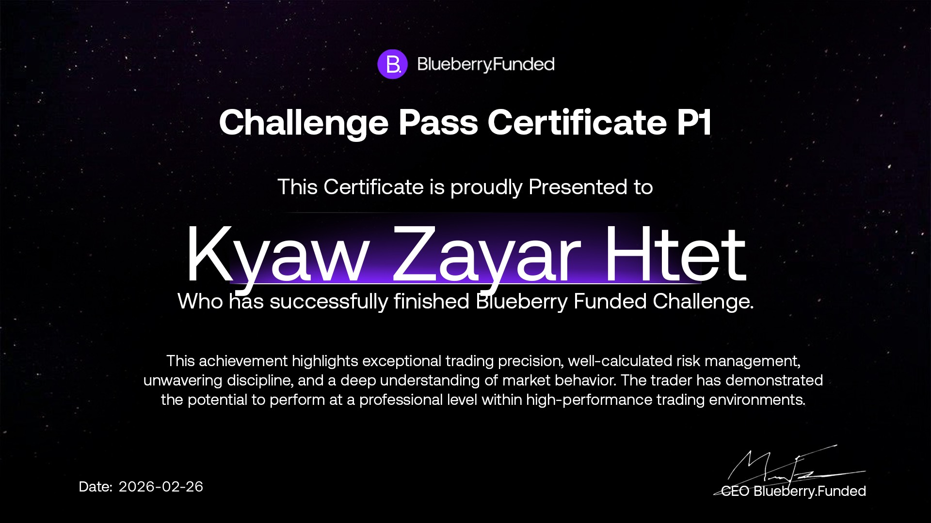 FUNDED ACCOUNT certificate